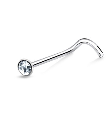 2mm Round Rhinestone Silver Curved Nose Stud NSKB-12